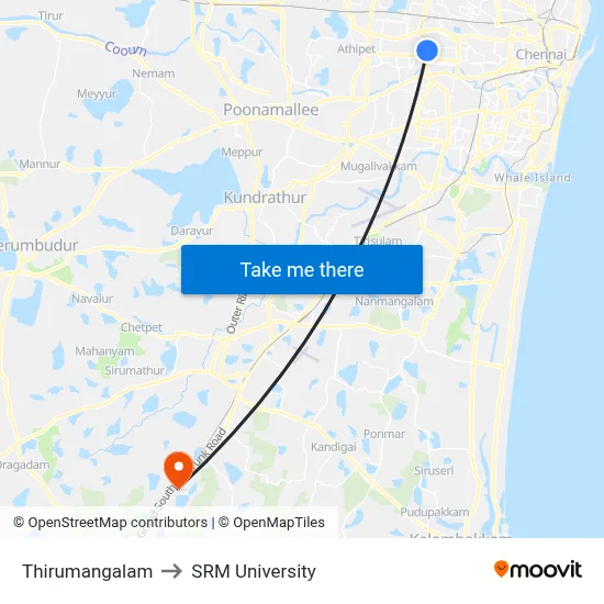 Thirumangalam to SRM University map