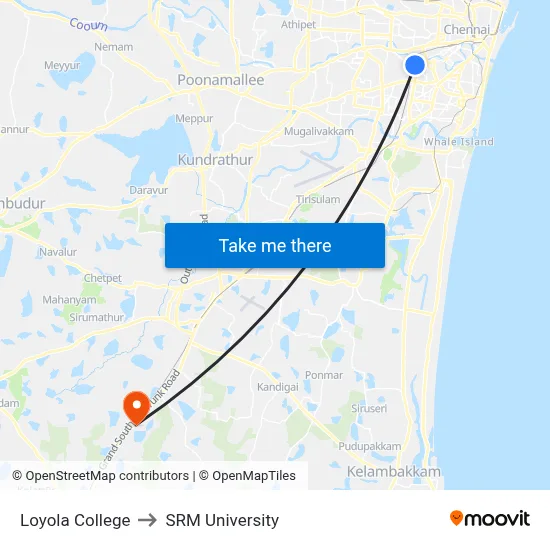 Loyola College to SRM University map