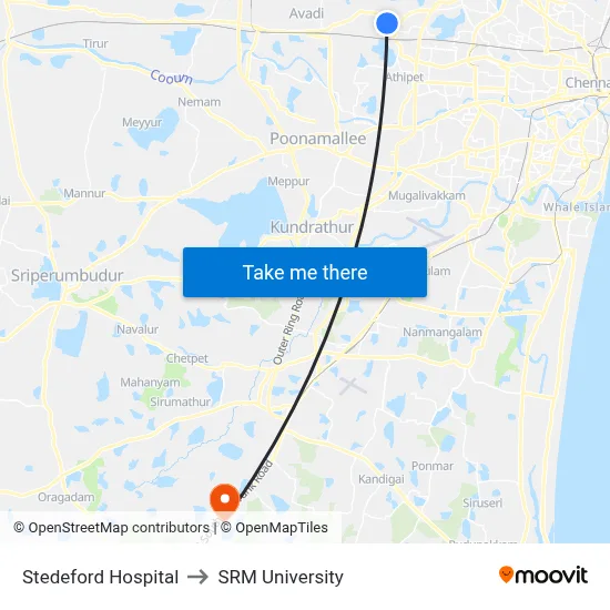 Stedeford Hospital to SRM University map