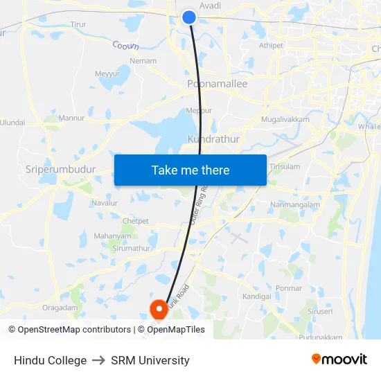 Hindu College to SRM University map