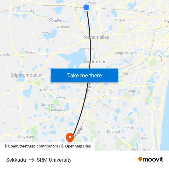 Sekkadu to SRM University map