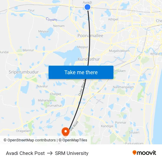Avadi Check Post to SRM University map