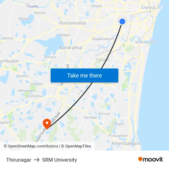 Thirunagar to SRM University map