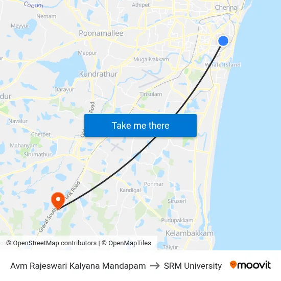 Avm Rajeswari Kalyana Mandapam to SRM University map