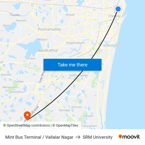 Mint Bus Terminal / Vallalar Nagar to SRM University map