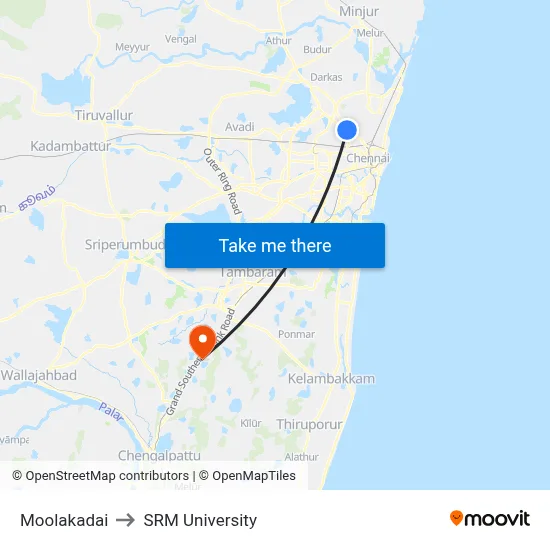 Moolakadai to SRM University map