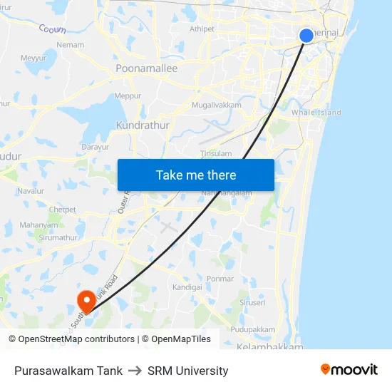 Purasawalkam Tank to SRM University map