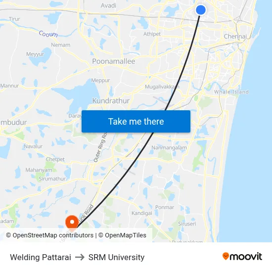 Welding Pattarai to SRM University map