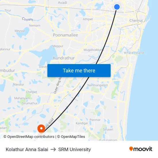 Kolathur Anna Salai to SRM University map