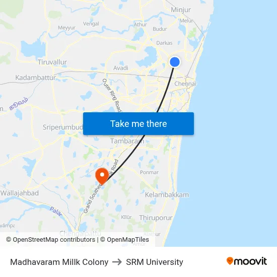 Madhavaram Millk Colony to SRM University map