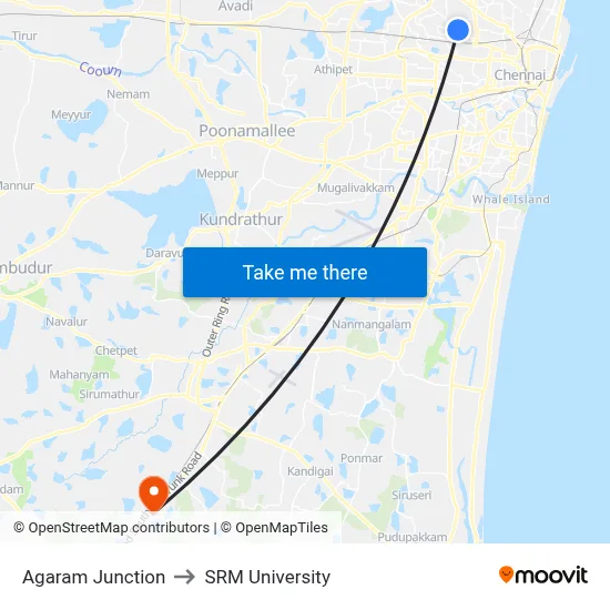Agaram Junction to SRM University map