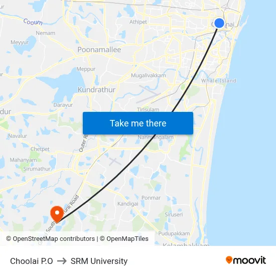 Choolai P.O to SRM University map