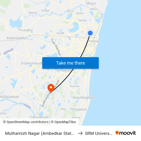 Muthamizh Nagar (Ambedkar Statue) to SRM University map