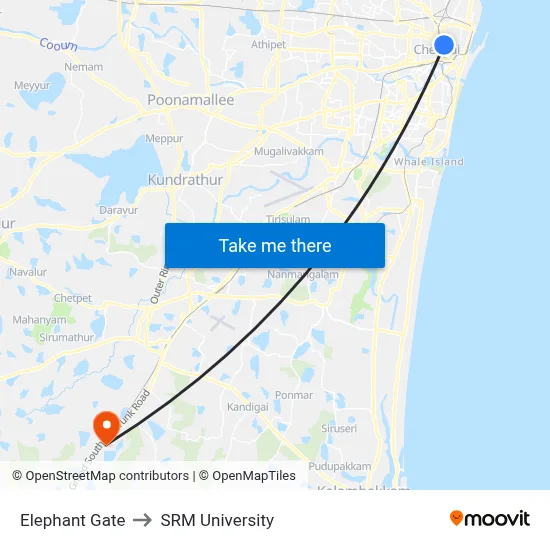 Elephant Gate to SRM University map