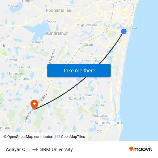 Adayar O.T. to SRM University map