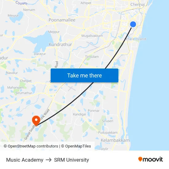 Music Academy to SRM University map