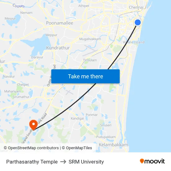 Parthasarathy Temple to SRM University map