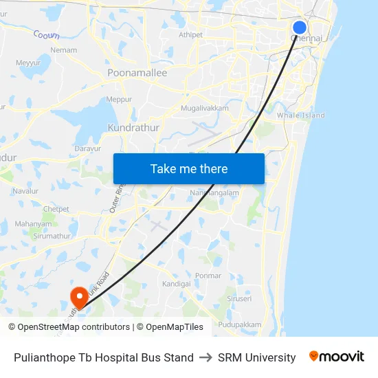 Pulianthope Tb Hospital Bus Stand to SRM University map