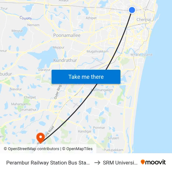 Perambur Railway Station Bus Stand to SRM University map