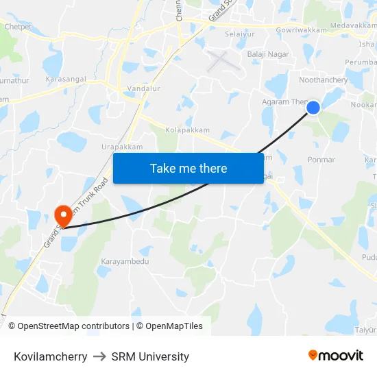 Kovilamcherry to SRM University map
