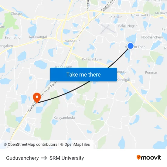 Guduvanchery to SRM University map