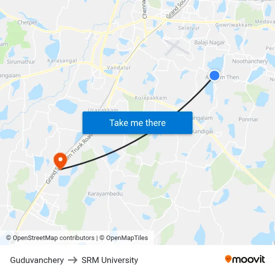 Guduvanchery to SRM University map