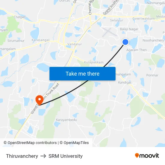 Thiruvanchery to SRM University map