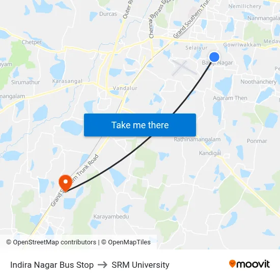 Indira Nagar Bus Stop to SRM University map