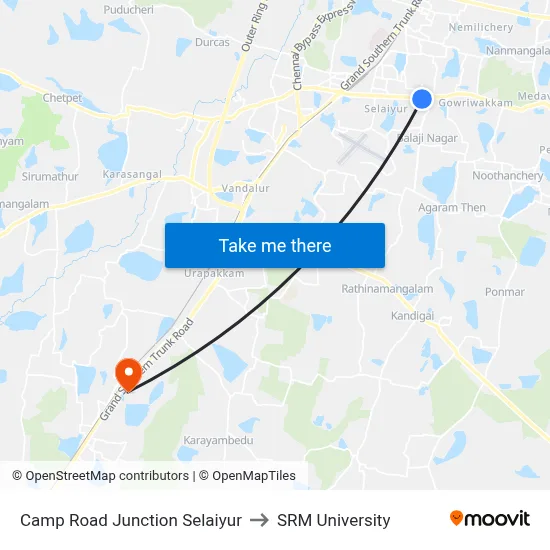 Camp Road Junction Selaiyur to SRM University map
