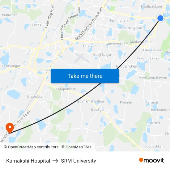 Kamakshi Hospital to SRM University map