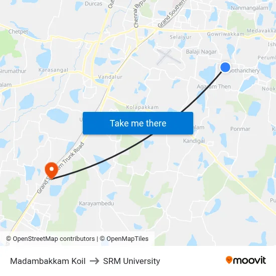 Madambakkam Koil to SRM University map