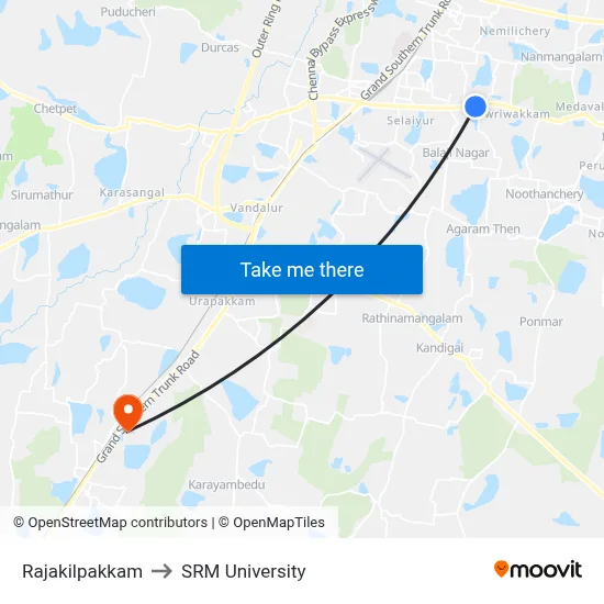 Rajakilpakkam to SRM University map