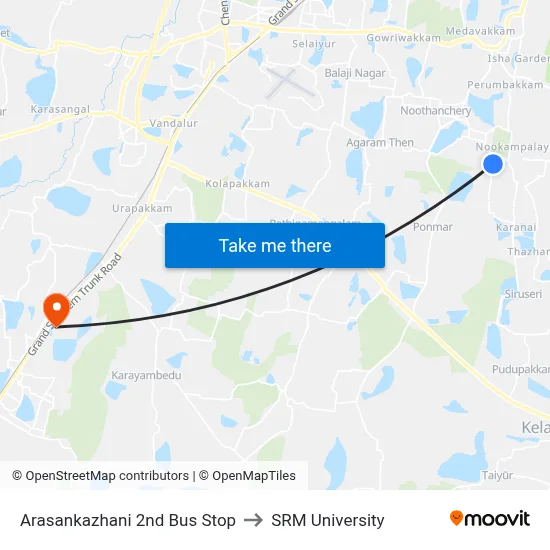 Arasankazhani 2nd Bus Stop to SRM University map
