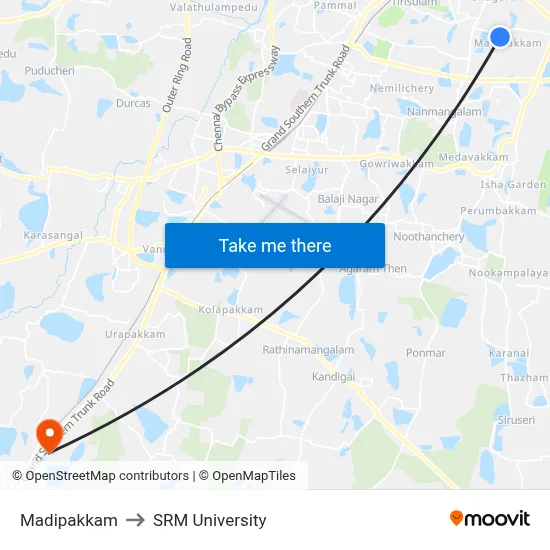 Madipakkam to SRM University map