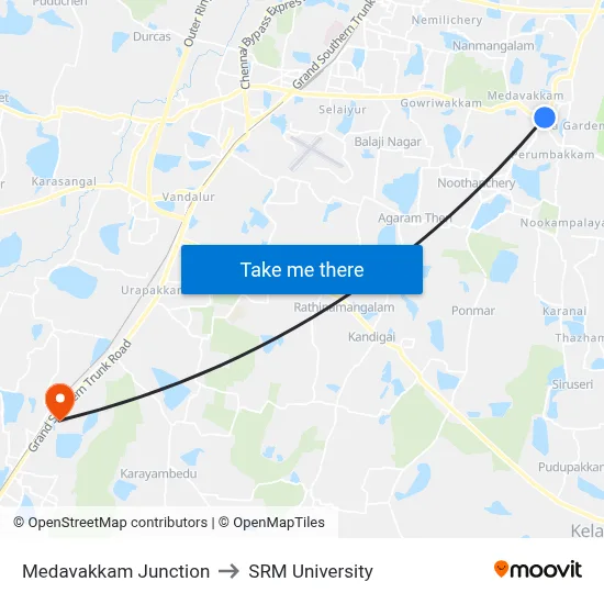 Medavakkam Junction to SRM University map