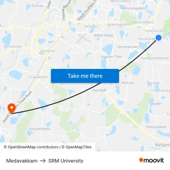 Medavakkam to SRM University map