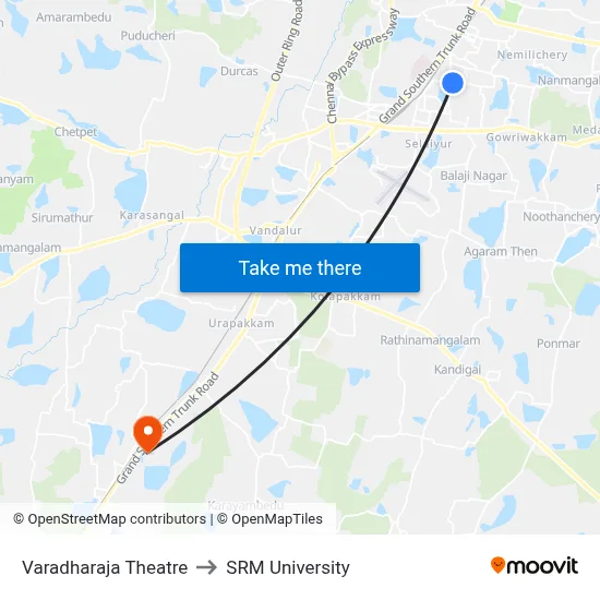 Varadharaja Theatre to SRM University map