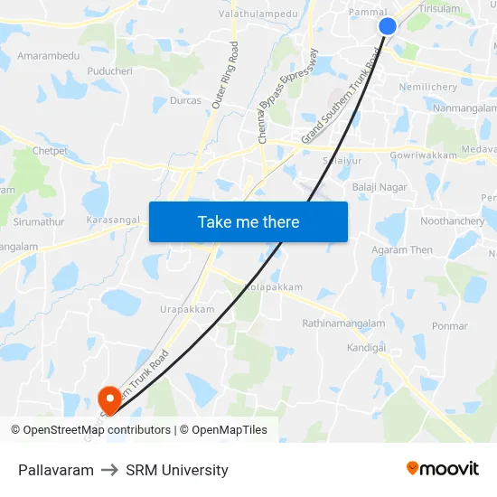 Pallavaram to SRM University map