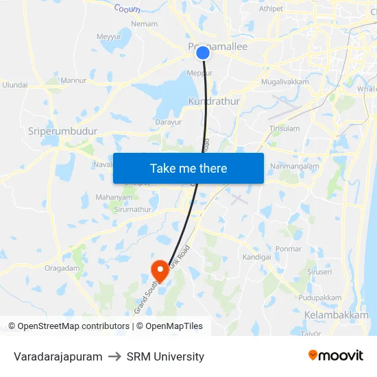 Varadarajapuram to SRM University map