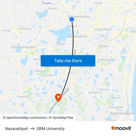 Nazarathpet to SRM University map