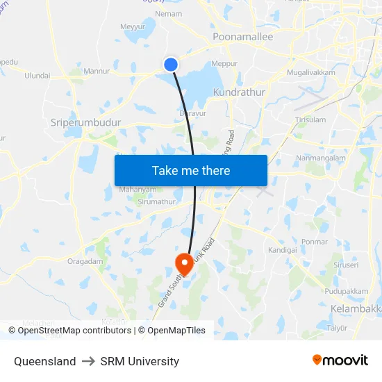 Queensland to SRM University map