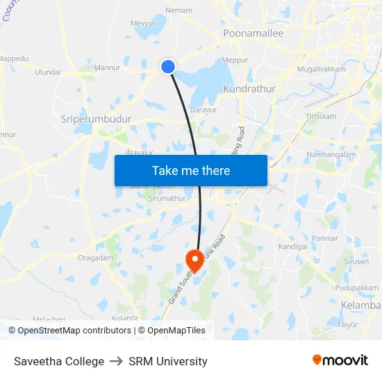 Saveetha College to SRM University map
