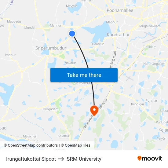 Irungattukottai Sipcot to SRM University map