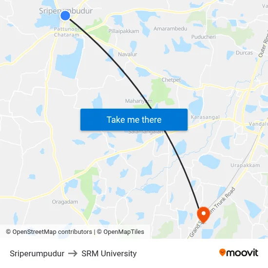 Sriperumpudur to SRM University map