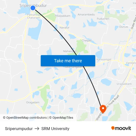 Sriperumpudur to SRM University map