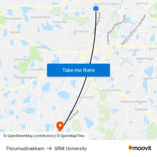 Thirumudivakkam to SRM University map