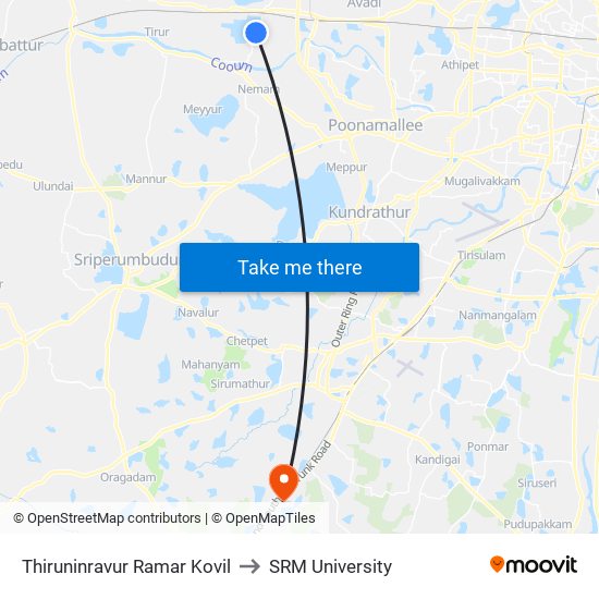 Thiruninravur Ramar Kovil to SRM University map