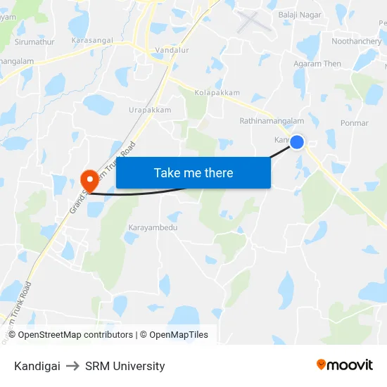 Kandigai to SRM University map