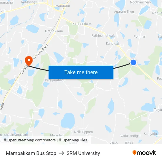 Mambakkam Bus Stop to SRM University map