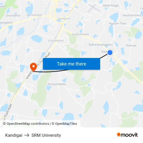 Kandigai to SRM University map